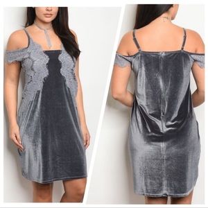 NEW•2X•Velvet & Lace Elegant Art Deco Style Dress